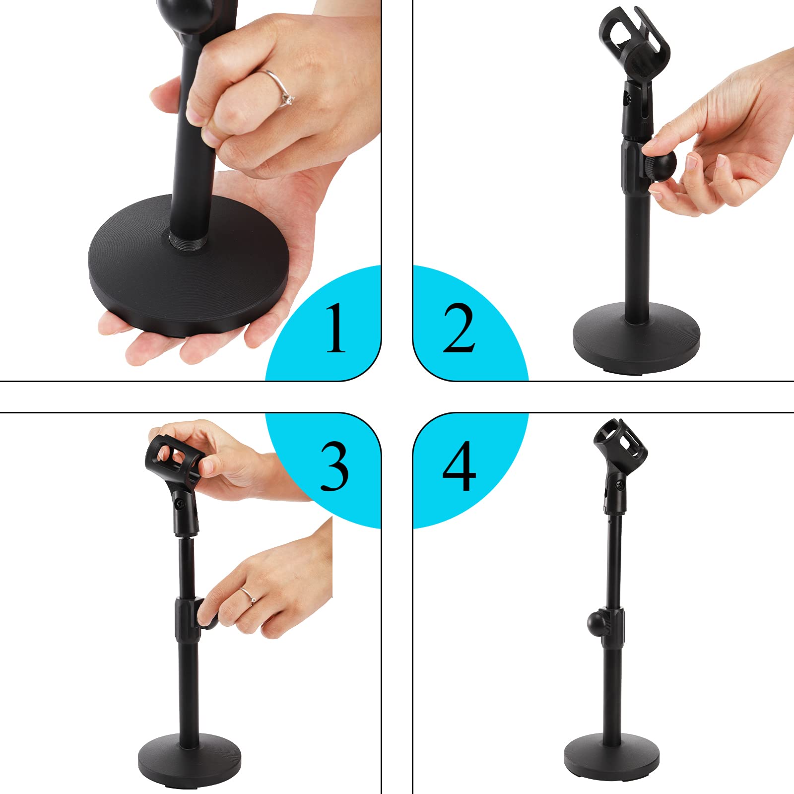 YOUEON 2 Pack Desktop Mic Stand with Mic Clip, Adjustable Microphone Stand Table Mic Stand for Snowball, Spark, Other Microphone